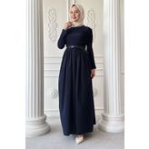 InStyle Drapeli Sandy Cotton Lacivert Elbise