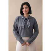 InStyle Fularlı Triko Gri Tunik