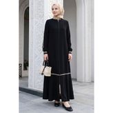 InStyle Hazel Şerit Desen Ribanalı Ferace - Siyah