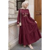 InStyle Papatya Nakışlı Bordo Elbise