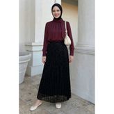 InStyle Piliseli Çiçekli Siyah Flok Etek