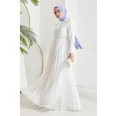 InStyle Piliseli Limelda Şifon Tesettür Elbise - Beyaz