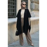 InStyle Püsküllü Fitilli Siyah Triko Omuz Şalı