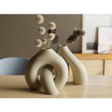 Interlocking 3D Baskı İç İçe Geçen Dekoratif Vazo Bej