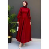 Ip Kuşaklı Elbise Bordo - 38
