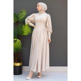 Ip Kuşaklı Elbise Taş - 40