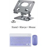 iPad Mini 1-2-3-4-5-6-7 Uyumlu Stand Klavye ve Mouse Set - Mor
