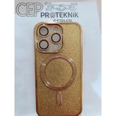 İphone 14 Pro Sarı Simli Kılıf