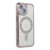 İphone 15 Kılıf Joke Simli Magneticsafe Kılıf - Pembe