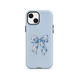 İphone 15 Plus Vorian Çift Katmanlı Blue Toile Bow Kılıf