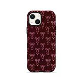 İphone 15 Plus Vorian Çift Katmanlı Burgundy Bow Grid Kılıf