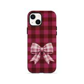 İphone 15 Plus Vorian Çift Katmanlı Cherry Gingham Bow Kılıf