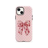İphone 15 Plus Vorian Çift Katmanlı Vintage Rose Bow Dot Kılıf