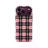 İphone 18 Pro Vorian Çift Katmanlı Pembe Siyah Ekose Kılıf