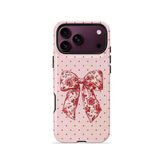 İphone 18 Pro Vorian Çift Katmanlı Vintage Rose Bow Dot Kılıf