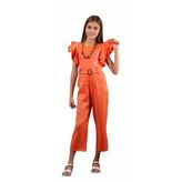 İREM ÇOCUK GİYİM Kız Çocuk Beli Kemerli Kolyeli Tulum,Turuncu 7 Yaş