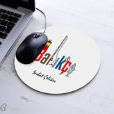 Isimli Balıkçı Temalı Yuvarlak Mousepad - Beyaz