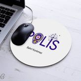 Isimli Polis Temalı Yuvarlak Mousepad - Beyaz