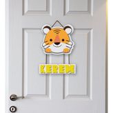 İsme Özel Bebek Odası Ahşap Kapı Süsü - Aslan Figürlü
