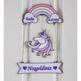 Isme Özel Unicorn Kız Bebek Ahşap Kapı Süsü