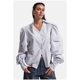 it's basic Kadın Çizgili Beyaz Oversize Vatkalı Gömlek