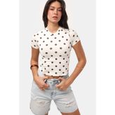 it's basic Kadın Ekru Puantiyeli s6-101 Crop Fit T-Shirt