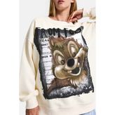 it's basic Kadın Ekru w5 Oversize Baskılı %100 Koton Organik Kumaş Sweatshirt