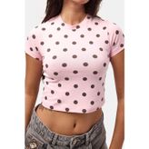 it's basic Kadın Pembe Puantiyeli s6-98 Crop Fit T-Shirt
