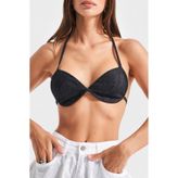 it's basic Kadın Siyah Denim Bikini Üstü,%100 Koton, Arkadan İpli
