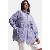 It's Basic Kadın W6-111 Oversize Bordo Laci Ekose Tasarım Gömlek - Lila
