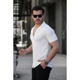 Ixir Ince Çizgili Erkek Gömlek Beyaz - 2XL