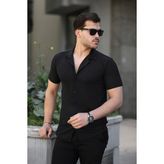 Ixir Ince Çizgili Erkek Gömlek Siyah - 2XL