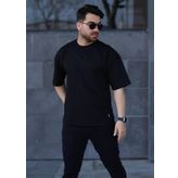 İxir Oversize Erkek Tişört X Desenli Siyah