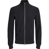 Jack & Jones Erkek Hırka Fermuarlı Triko Örme Dik Yaka Fitilli Uzun Kollu Klasik Günlük Mevsimlik Kışlık 12298714 - Siyah - 2XL