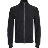 Jack & Jones Erkek Hırka Fermuarlı Triko Örme Dik Yaka Fitilli Uzun Kollu Klasik Günlük Mevsimlik Kışlık 12298714 - Siyah - 3XL