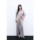 Jakarlı Saten Pantolon - Vizon
