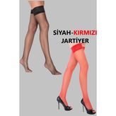 Jartiyer Çorap 2 Adet - Siyah - Kırmızı