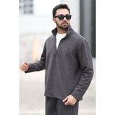 JB John Borners Erkek Kışlık Polarlı Sweatshirt Antrasit Yarım Fermuarlı Dik Yaka Boğazlı - 6053