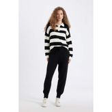 Jogger Triko Pantolon Cepli Basic Düz Beli Lastik Bağcıklı BLACK