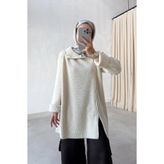 Ka Hijab Çift Fermuar Triko Kazak - Bej