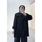 Ka Hijab Çift Fermuar Triko Kazak - Siyah