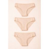 Kadın 3'lü Dantelli Basic Slip Külot Ten