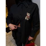 Kadın Ayıcık Nakışlı Gömlek - Siyah