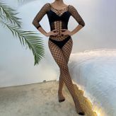 Kadın Balık Ağı Desenli Siyah Vücut Çorabı Bodystocking | Tam Vücut Kaplama, Yarım Kollu Tasarım, Şeffaf Ağ Doku, Standart Beden, Seksi İç Çamaşırı