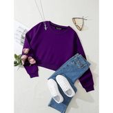 Kadın Basic Crop İçi Polarlı Oversize Sweatshirt – Mor - XS