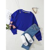 Kadın Basic Crop İçi Polarlı Oversize Sweatshirt – Saks Mavisi - XS