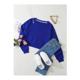 Kadın Basic Crop İçi Polarlı Oversize Sweatshirt - SAKS MAVİSİ