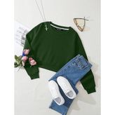 Kadın Basic Crop İçi Polarlı Oversize Sweatshirt – Yeşil - M