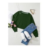 Kadın Basic Crop İçi Polarlı Oversize Sweatshirt - YEŞİL