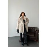 Kadın Bej Oversize Premium Kürk Kaban MLB106
